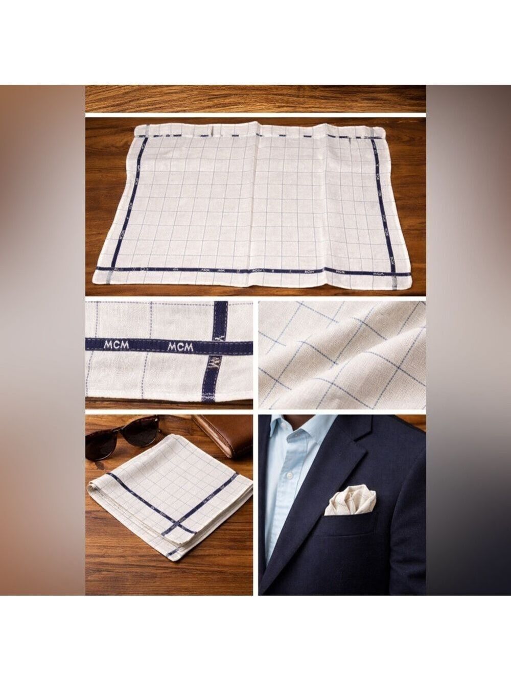 Vintage MCM Monogram Designer Handkerchief Pocket Square